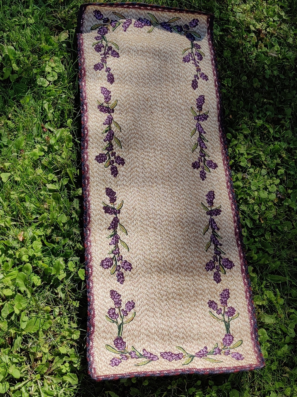 Painted New Lavender Embroidered Cream Runner Rug 13 " And 39 " Long